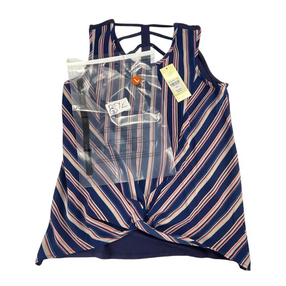 Magenta Girls Navy Striped Twist Hem Tank Top w/ Cage Back Size L NWT - Picture 5 of 7